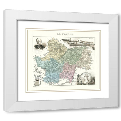 Saone et Loire Department France - Migeon 1869 White Modern Wood Framed Art Print with Double Matting by Migeon