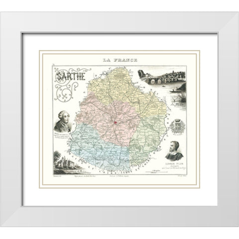 Sarthe Department France - Migeon 1869 White Modern Wood Framed Art Print with Double Matting by Migeon