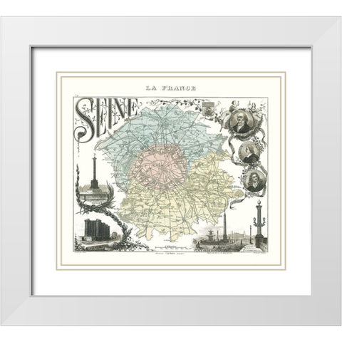 Seine Department France - Migeon 1869 White Modern Wood Framed Art Print with Double Matting by Migeon