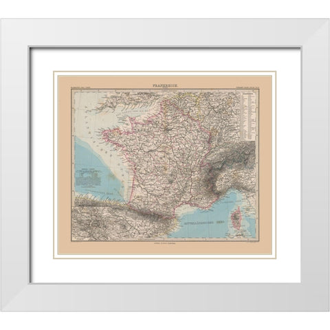 France - Stieler 1885 White Modern Wood Framed Art Print with Double Matting by Stieler