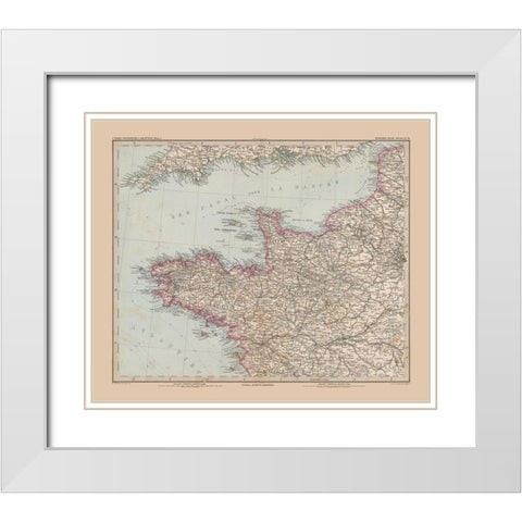 Northwestern France - Stieler 1885 White Modern Wood Framed Art Print with Double Matting by Stieler