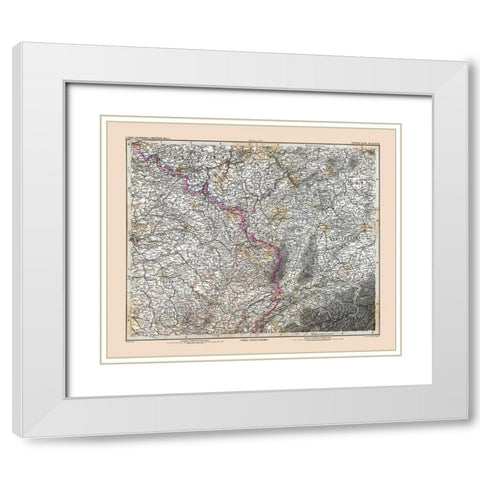 Northeastern France - Stieler 1885 White Modern Wood Framed Art Print with Double Matting by Stieler
