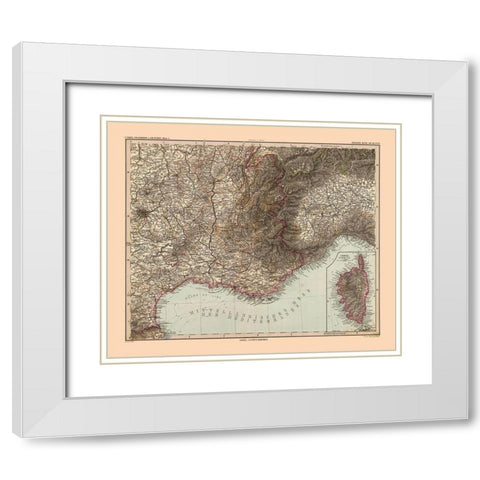 Southeastern France - Stieler 1885 White Modern Wood Framed Art Print with Double Matting by Stieler