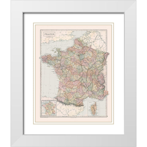 Departments of France - Black 1867 White Modern Wood Framed Art Print with Double Matting by Black