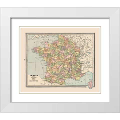 France - Cram 1888 White Modern Wood Framed Art Print with Double Matting by Cram