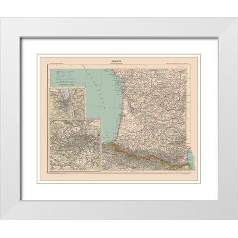 South West France - Schrader 1908 White Modern Wood Framed Art Print with Double Matting by Schrader