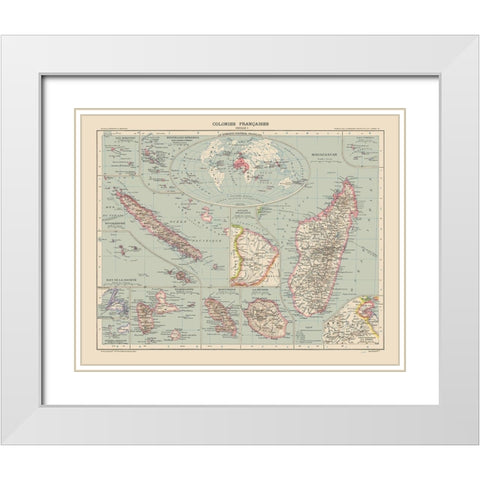 French Colonies France - Schrader 1908 White Modern Wood Framed Art Print with Double Matting by Schrader