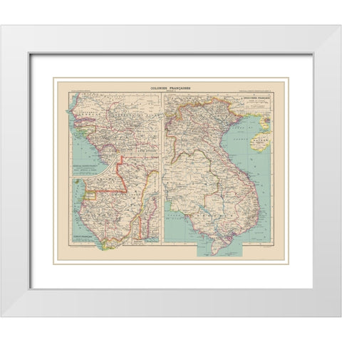 French Colonies France - Schrader 1908 White Modern Wood Framed Art Print with Double Matting by Schrader