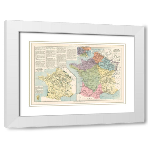 Railroads Canals Forests France - Drioux 1882 White Modern Wood Framed Art Print with Double Matting by Drioux