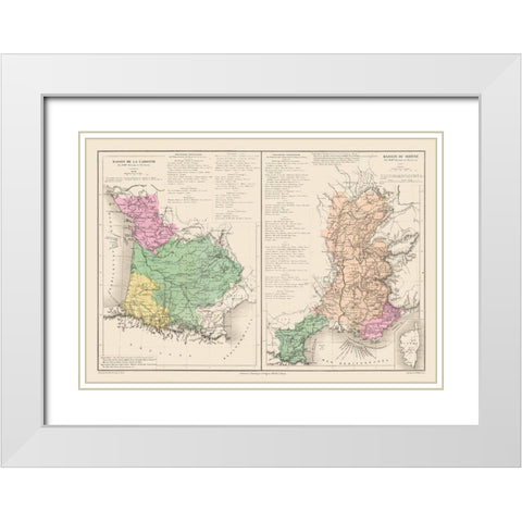 Garonne Rhone Rivers France - Drioux 1882 White Modern Wood Framed Art Print with Double Matting by Drioux