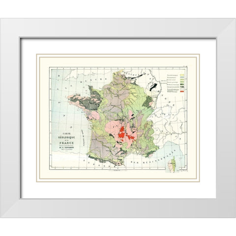 Geological France - Cortambert 1880 White Modern Wood Framed Art Print with Double Matting by Cortambert