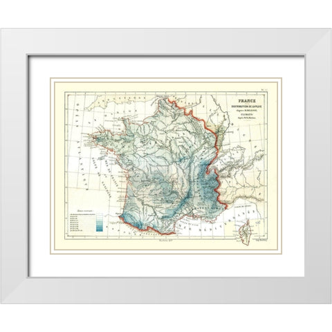 Rain Distribution France - Cortambert 1880 White Modern Wood Framed Art Print with Double Matting by Cortambert