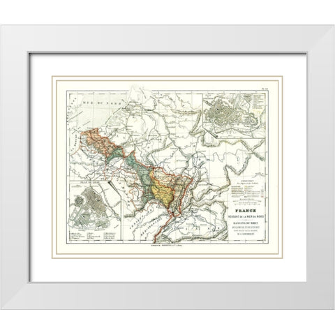 Basins of Rhine North Sea France - Cortambert 1880 White Modern Wood Framed Art Print with Double Matting by Cortambert
