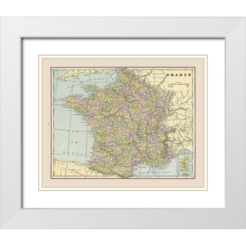 France - Cram 1892 White Modern Wood Framed Art Print with Double Matting by Cram