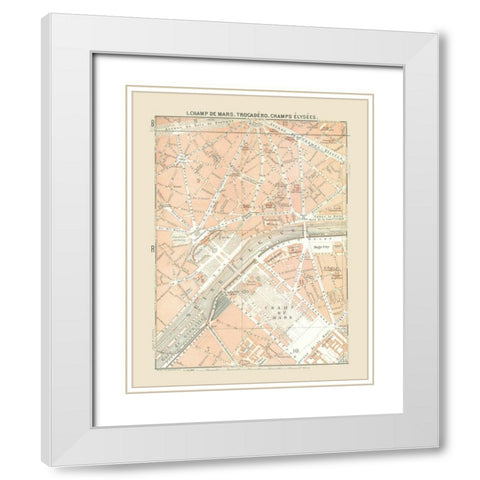 Champ de Mars Trocadero Paris France White Modern Wood Framed Art Print with Double Matting by Baedeker