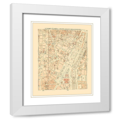 Champs Elysees Louvre Paris France - Baedeker 1911 White Modern Wood Framed Art Print with Double Matting by Baedeker