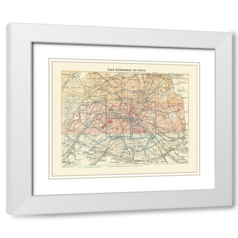 Paris France - Baedeker 1911 White Modern Wood Framed Art Print with Double Matting by Baedeker