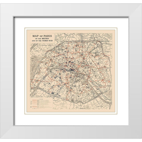 Metro Nord Sud Paris France - 1923 White Modern Wood Framed Art Print with Double Matting by Unknown