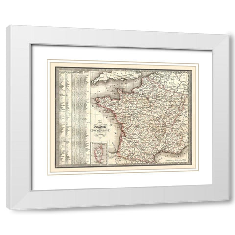86 Departments France - Monin 1839 White Modern Wood Framed Art Print with Double Matting by Monin