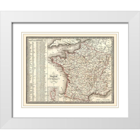 86 Departments France - Monin 1839 White Modern Wood Framed Art Print with Double Matting by Monin