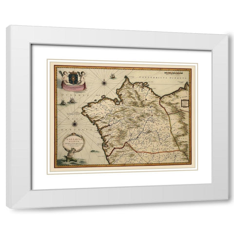 Iberian Peninsula Galicia Spain - Blaeu 1635 White Modern Wood Framed Art Print with Double Matting by Blaeu