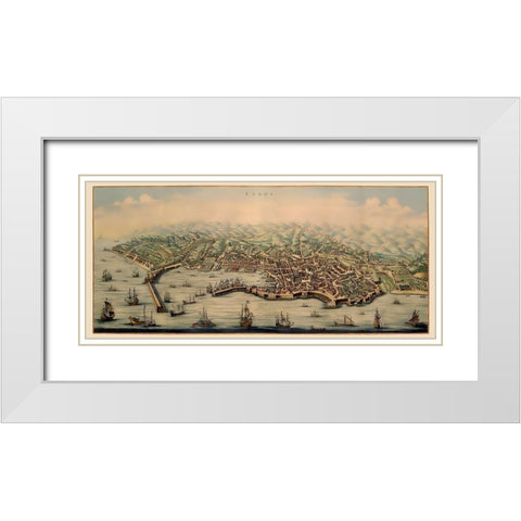 Genoa Panoramic Italy - Mortier 1704 White Modern Wood Framed Art Print with Double Matting by Mortier