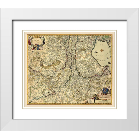Gelderland Zutphen Netherlands - Visscher 1682 White Modern Wood Framed Art Print with Double Matting by Visscher