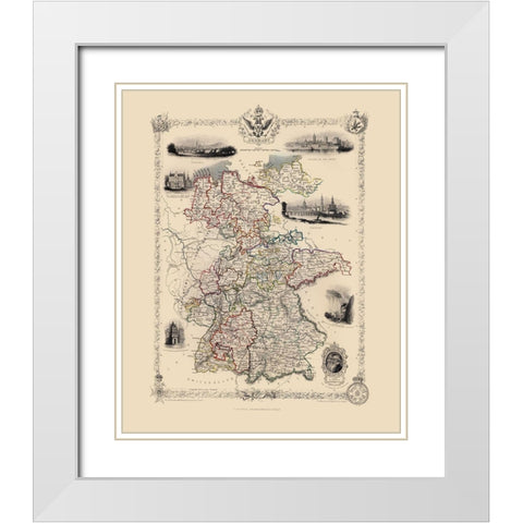 Germany - Tallis 1851 White Modern Wood Framed Art Print with Double Matting by Tallis