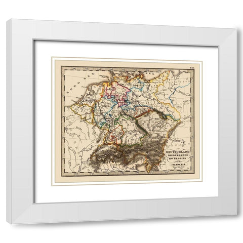 Germany Belgium Netherlands Switzerland Benelux White Modern Wood Framed Art Print with Double Matting by Stieler