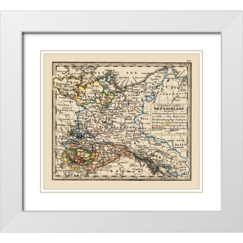 Europe Northern Germany - Stieler 1852 White Modern Wood Framed Art Print with Double Matting by Stieler