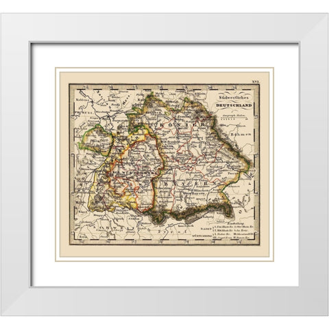 Southwest Germany - Stieler 1852 White Modern Wood Framed Art Print with Double Matting by Stieler