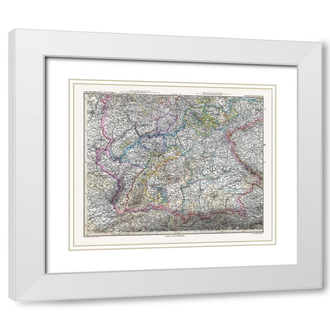 Southern Germany - Stieler 1885 White Modern Wood Framed Art Print with Double Matting by Stieler