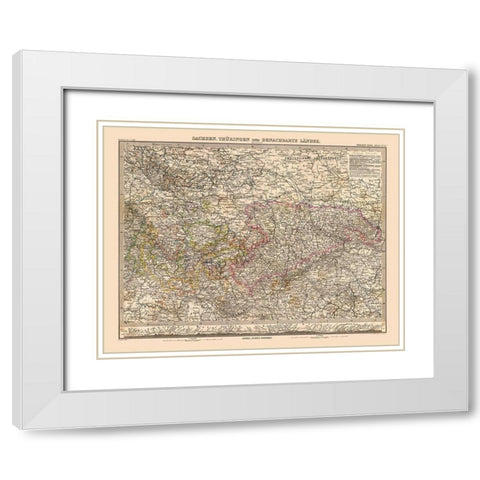 Europe Saxony Thuringia Germany - Stieler 1885 White Modern Wood Framed Art Print with Double Matting by Stieler