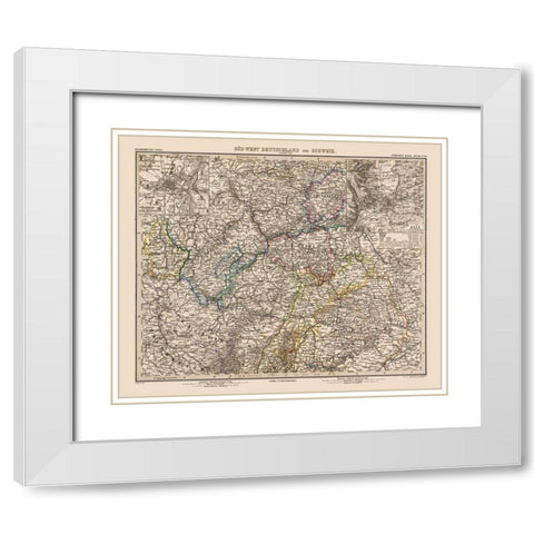 Southwest Germany Switzerland - Stieler 1885 White Modern Wood Framed Art Print with Double Matting by Stieler