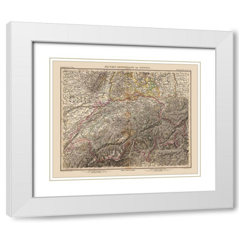 Southwest Germany Switzerland - Stieler 1885 White Modern Wood Framed Art Print with Double Matting by Stieler