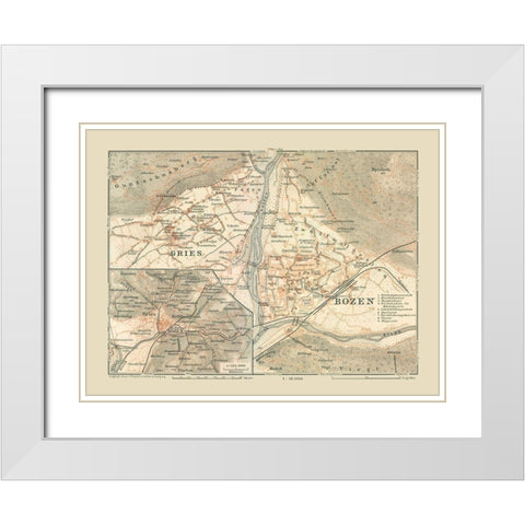 Gries Bozen Region Germany Italy - Baedeker 1910 White Modern Wood Framed Art Print with Double Matting by Baedeker