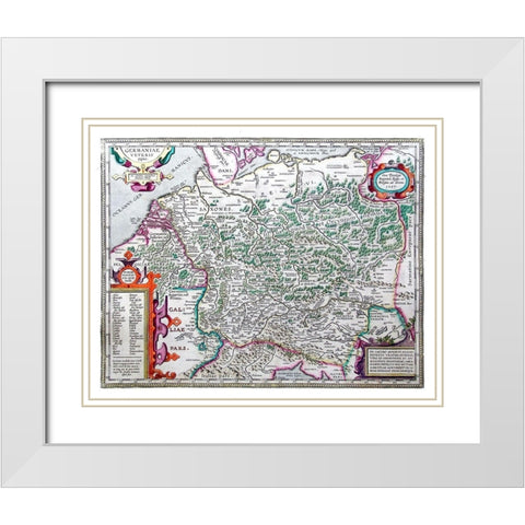 Ancient Germany - Ortelius 1587 White Modern Wood Framed Art Print with Double Matting by Ortelius