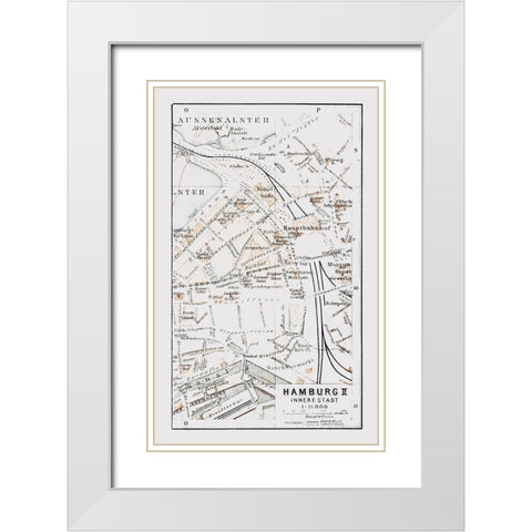 Hamburg Inner City Germany - Baedeker 1914 White Modern Wood Framed Art Print with Double Matting by Baedeker