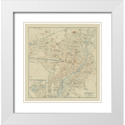 West Munich Germany - Baedeker 1914 White Modern Wood Framed Art Print with Double Matting by Baedeker