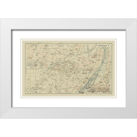 Central Munchen Germany  - Baedeker 1914 White Modern Wood Framed Art Print with Double Matting by Baedeker