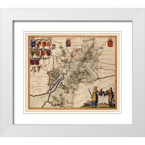 Glocestershire County England - Jansson 1646 White Modern Wood Framed Art Print with Double Matting by Jansson