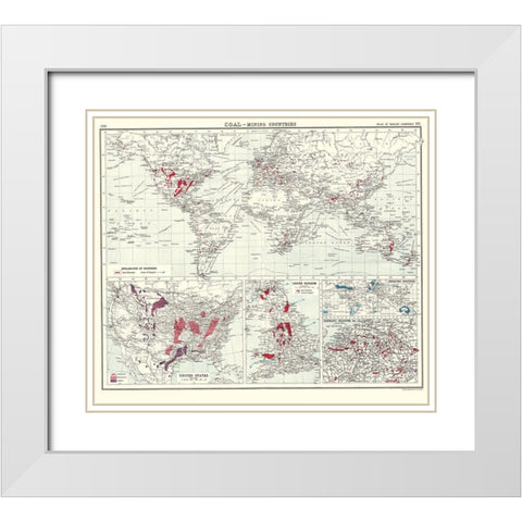 Global Coal Mining Countries - Bartholomew 1907 White Modern Wood Framed Art Print with Double Matting by Bartholomew