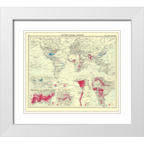 Global Cotton Growing Contries - Bartholomew 1907 White Modern Wood Framed Art Print with Double Matting by Bartholomew