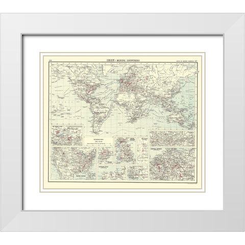 Global Iron Mining Countries - Bartholomew 1907 White Modern Wood Framed Art Print with Double Matting by Bartholomew
