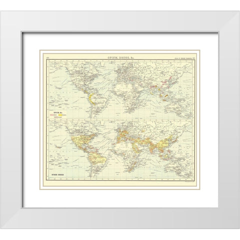 Global Opium Drugs - Bartholomew 1907 White Modern Wood Framed Art Print with Double Matting by Bartholomew
