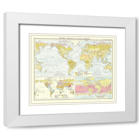 Global Natural Vegetation Ocean Currents White Modern Wood Framed Art Print with Double Matting by Bartholomew