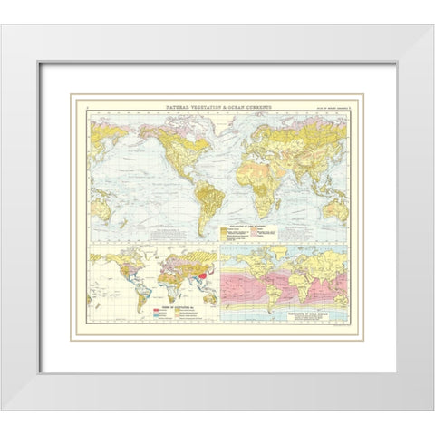Global Natural Vegetation Ocean Currents White Modern Wood Framed Art Print with Double Matting by Bartholomew