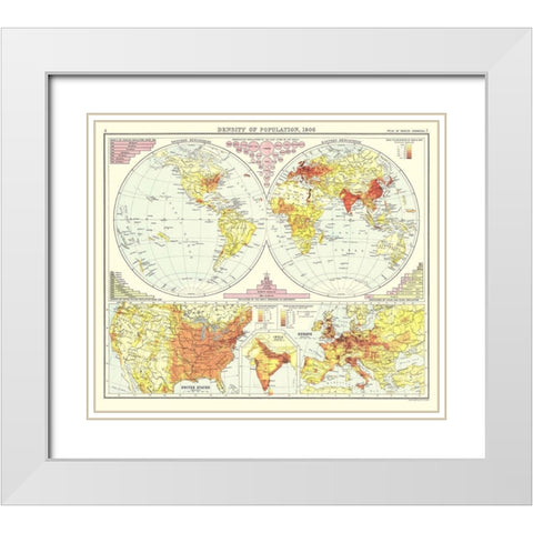 Global Density of Population - Bartholomew 1906 White Modern Wood Framed Art Print with Double Matting by Bartholomew