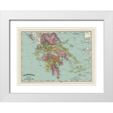 Greece - Rand McNally 1897 White Modern Wood Framed Art Print with Double Matting by Rand McNally