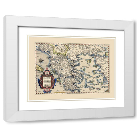 Hellenic Republic Greece - Ortelius 1606 White Modern Wood Framed Art Print with Double Matting by Ortelius